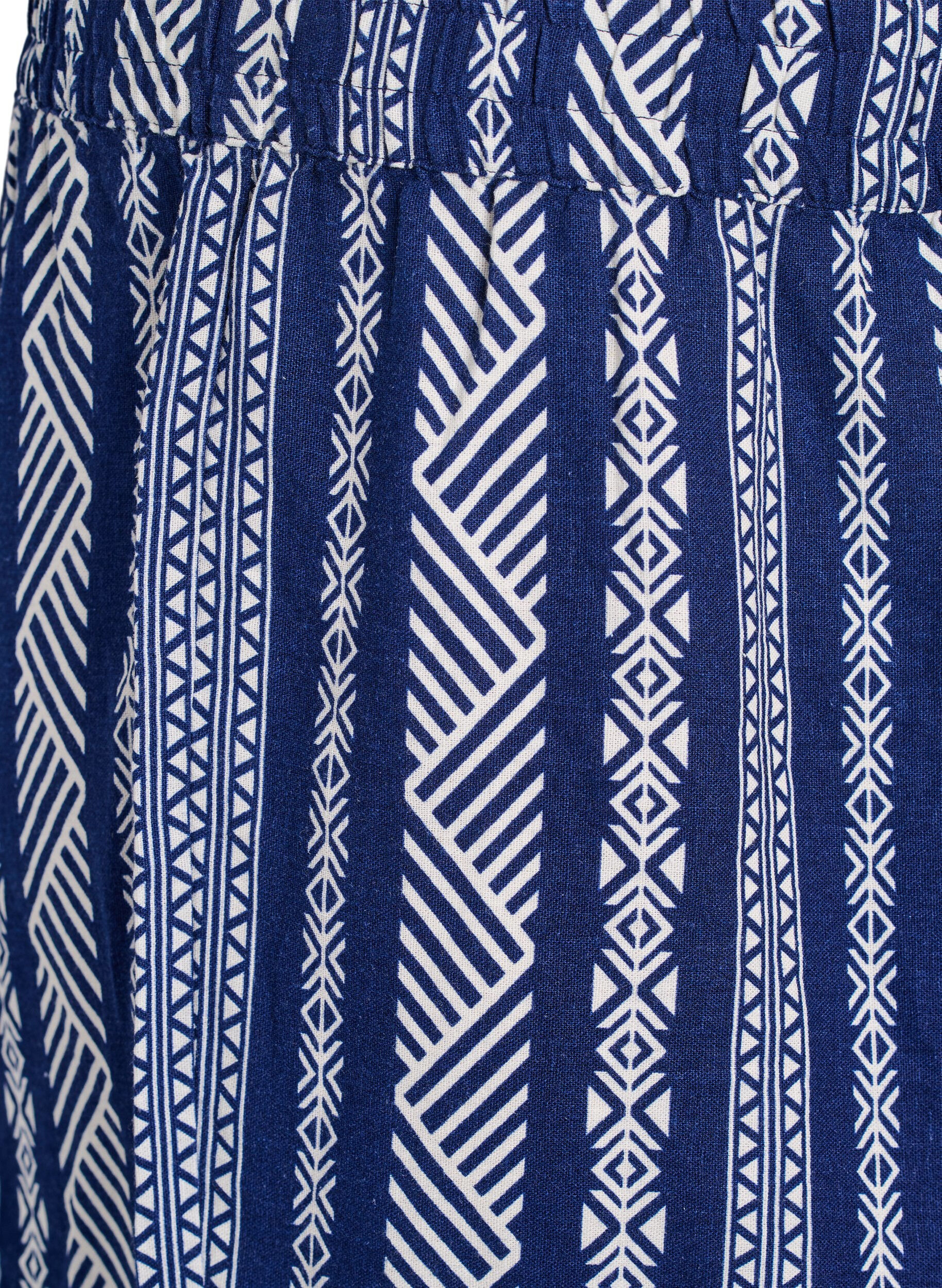 ZizziGestreepte korte broek van linnen en viscose, Blauw, Packshot image number 2