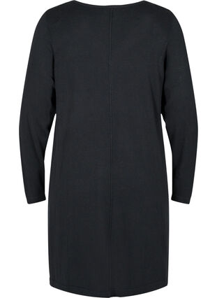 Gebreide jurk met v-hals van katoenmix, Black, Packshot image number 1