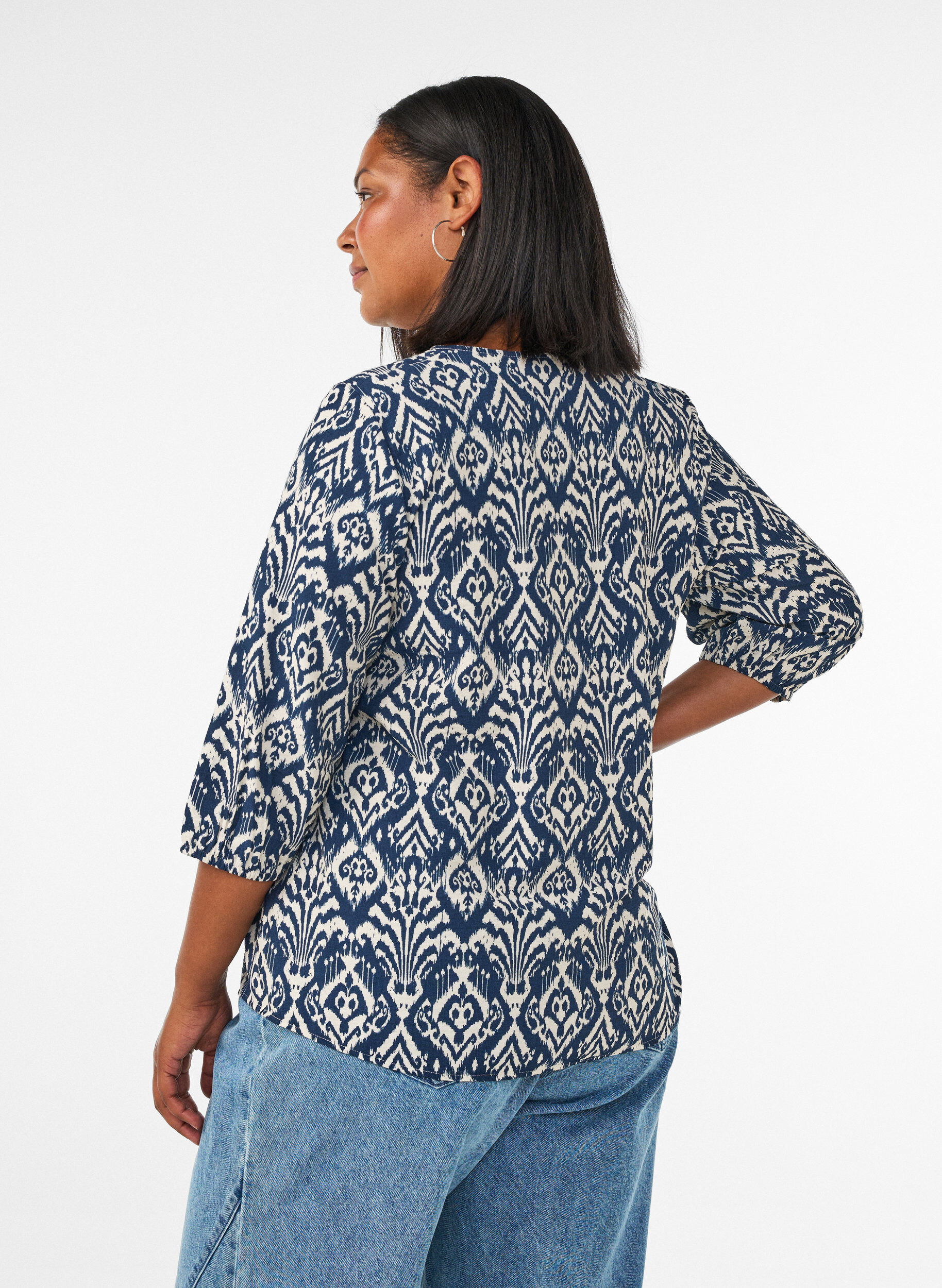 ZizziBlouse van viscose met patroon en 3/4-mouwen, Blauw, Model image number 2