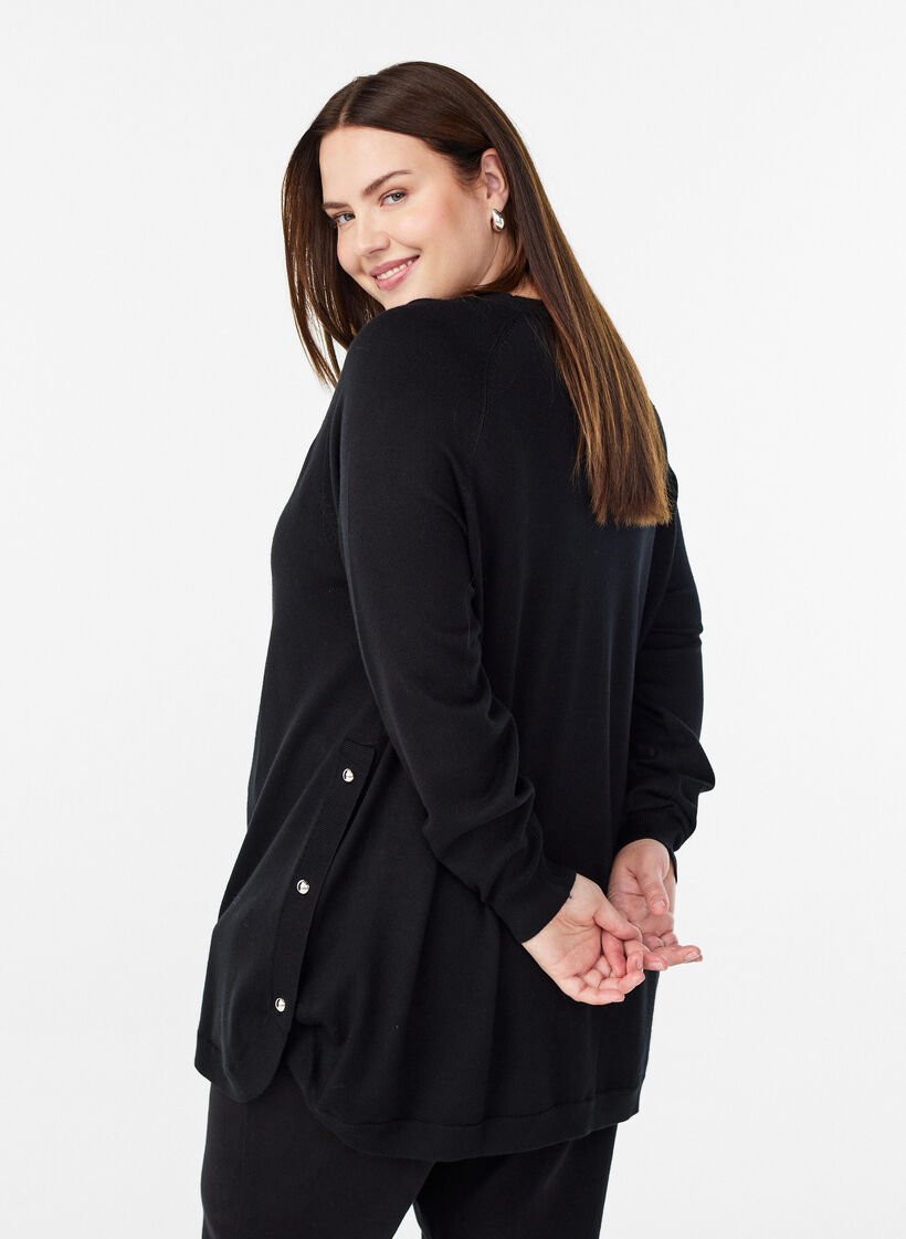 Blouse en maille avec boutons sur le c&ocirc;t&eacute;, Noir, Model image number 2