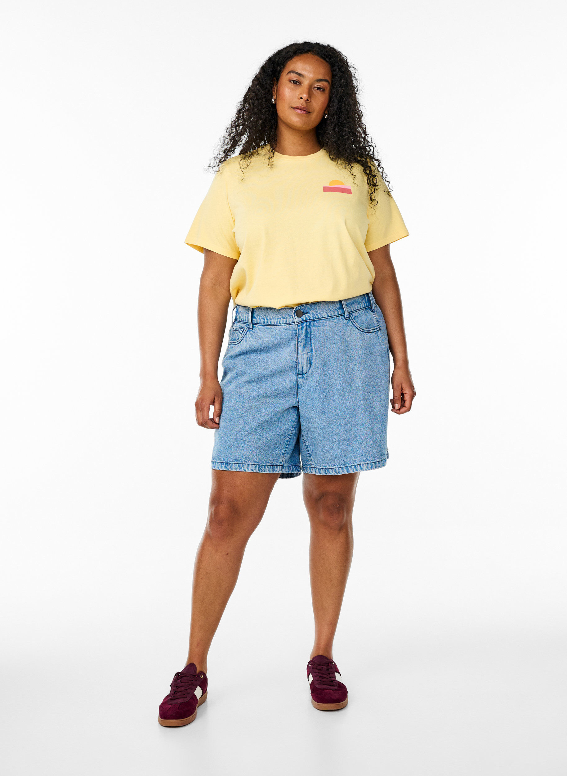 ZizziT-shirt van biologisch katoen met print op de rug, Geel, Model image number 1