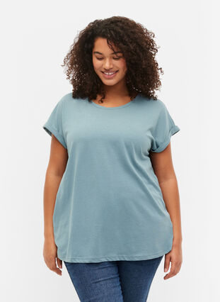 T-shirt à manches courtes en coton mélangé, Smoke Blue, Model image number 0