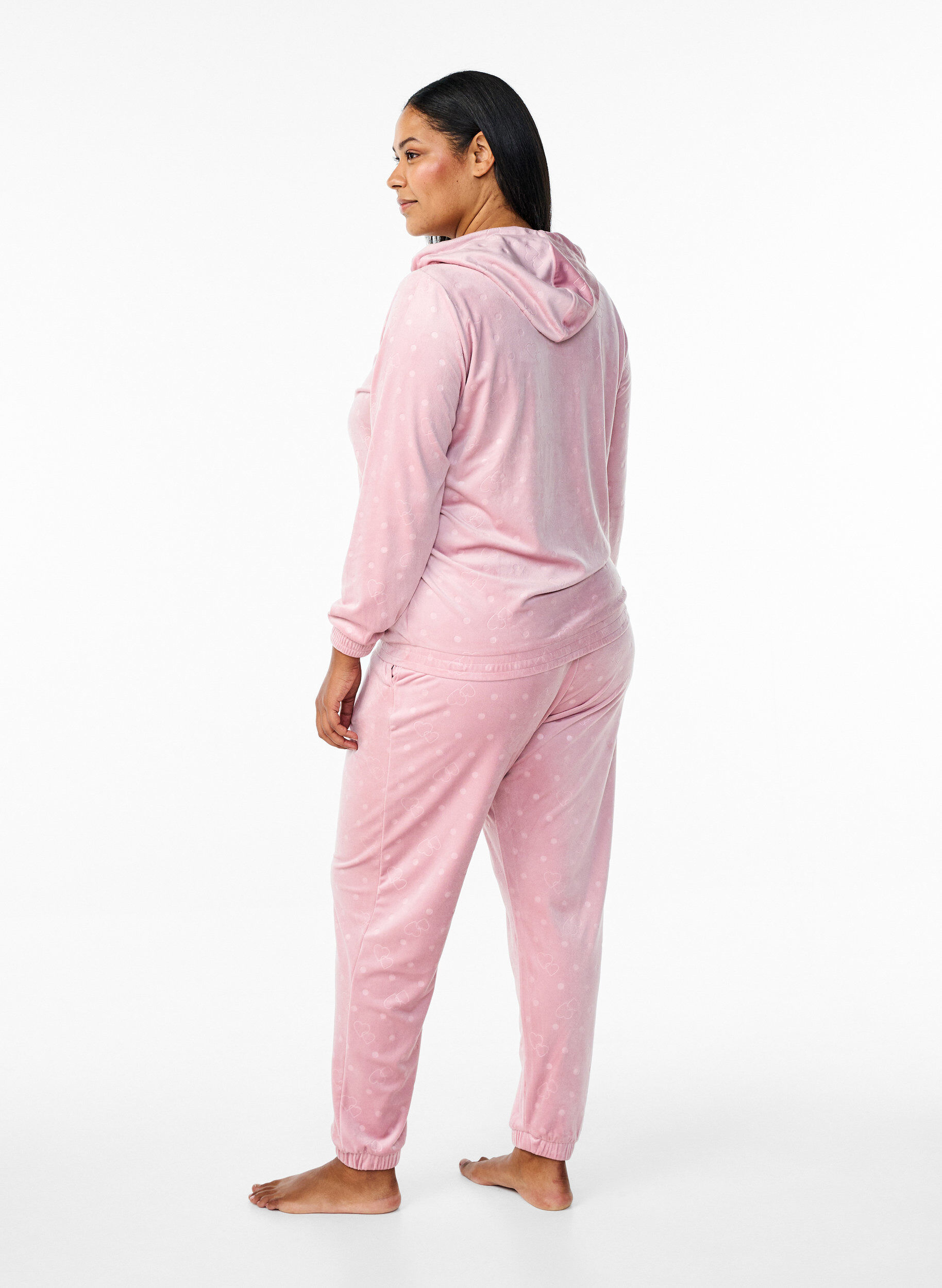 ZizziVelours broek met ingebosd patroon, Roze, Model image number 1