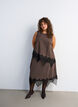 Geruite top met asymmetrische kanten afwerking, Bruin, Model image number 1