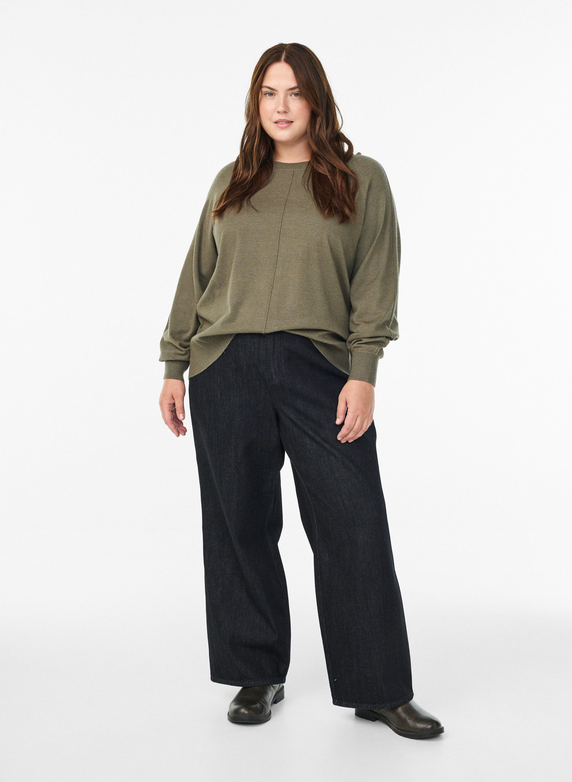 ZizziBreisel blouse met middennaad en raglan mouwen, Groen, Model image number 1