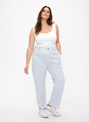 Gestreepte cargo jeans met rechte pasvorm, Blue White Stripe, Model image number 0