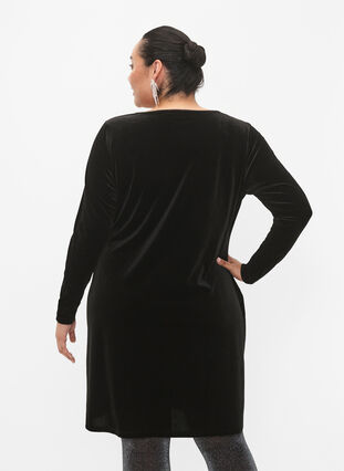 Robe en velours à manches longues, Black, Model image number 1
