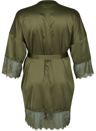 Robe de chambre avec détails en dentelle et ceinture à nouer, Military Olive ASS, Packshot image number 1