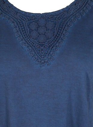 Robe avec détails en dentelle et manches courtes, Blue Washed , Packshot image number 2