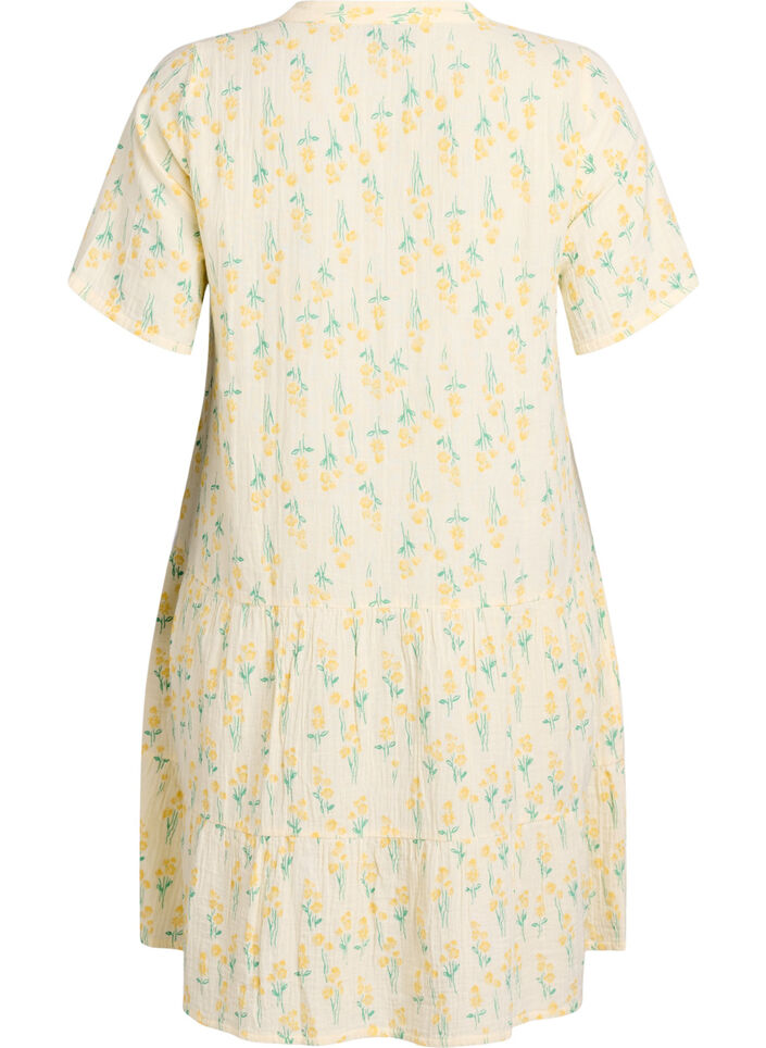 Robe courte &eacute;vas&eacute;e en mousseline de coton, Jaune clair, Packshot image number 1