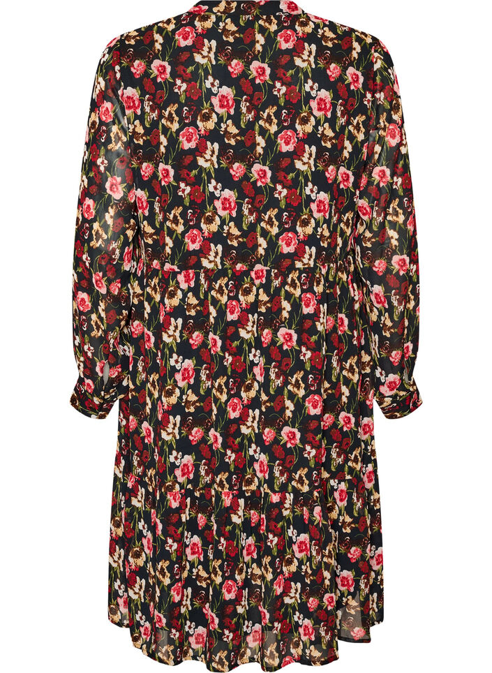Robe &agrave; imprim&eacute; int&eacute;gral et volant superpos&eacute;, Noir, Packshot image number 1