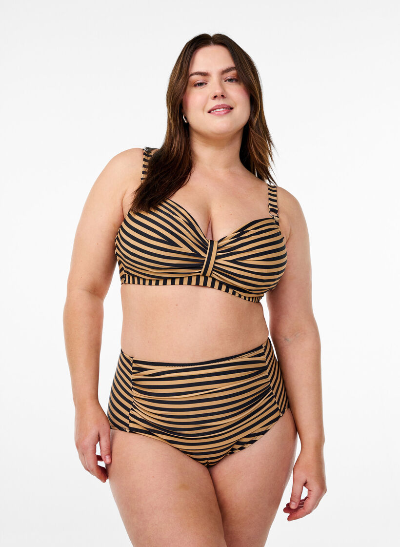 Hoge taille bikinibroekjes met patroon, Bruin, Model image number 0