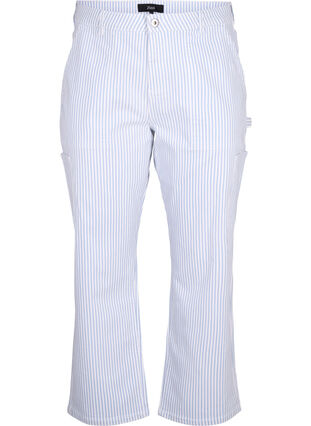 Gestreepte cargo jeans met rechte pasvorm, Blue White Stripe, Packshot image number 0