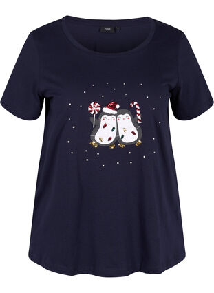 Kerst t-shirt in katoen, Navy Blazer Penguin, Packshot image number 0