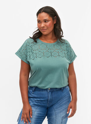T-shirt ample avec broderie anglaise, Sea Pine, Model image number 0