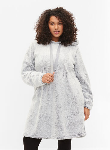 Chemise de nuit douce avec capuche, Light Grey Melange, Model image number 0