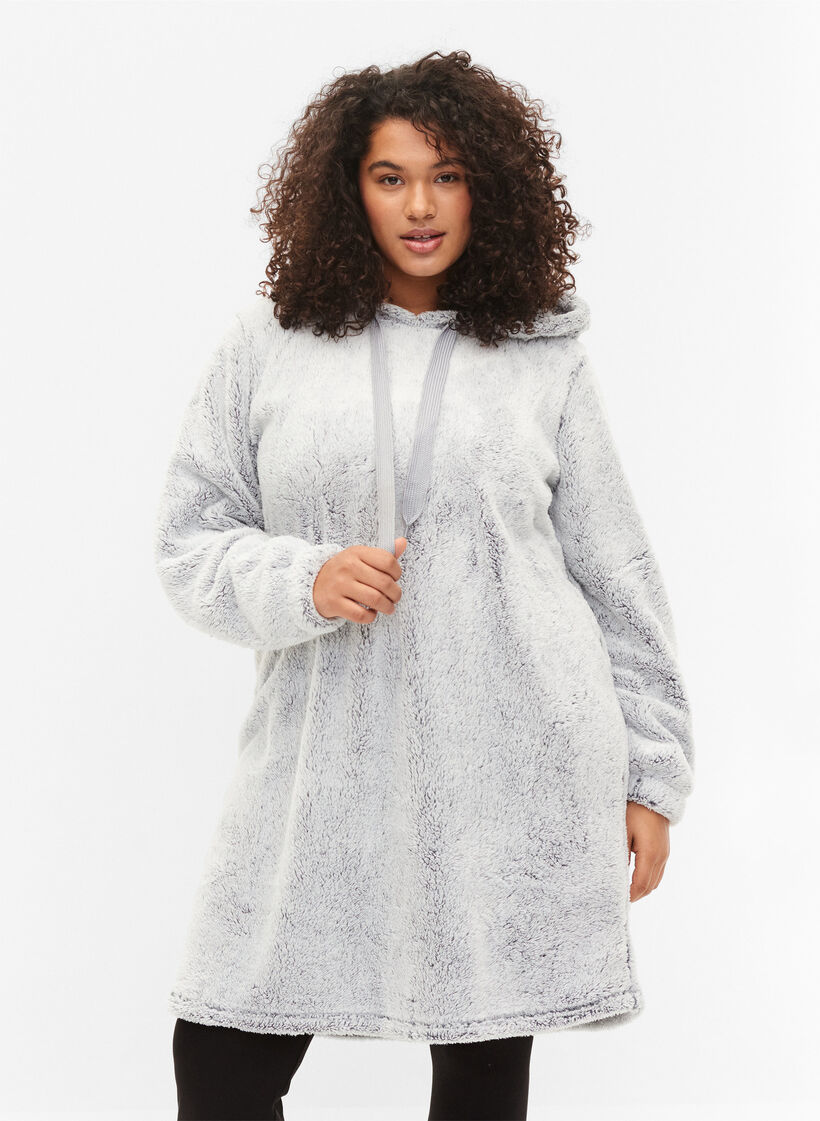 Chemise de nuit douce avec capuche, Light Grey Melange, Model