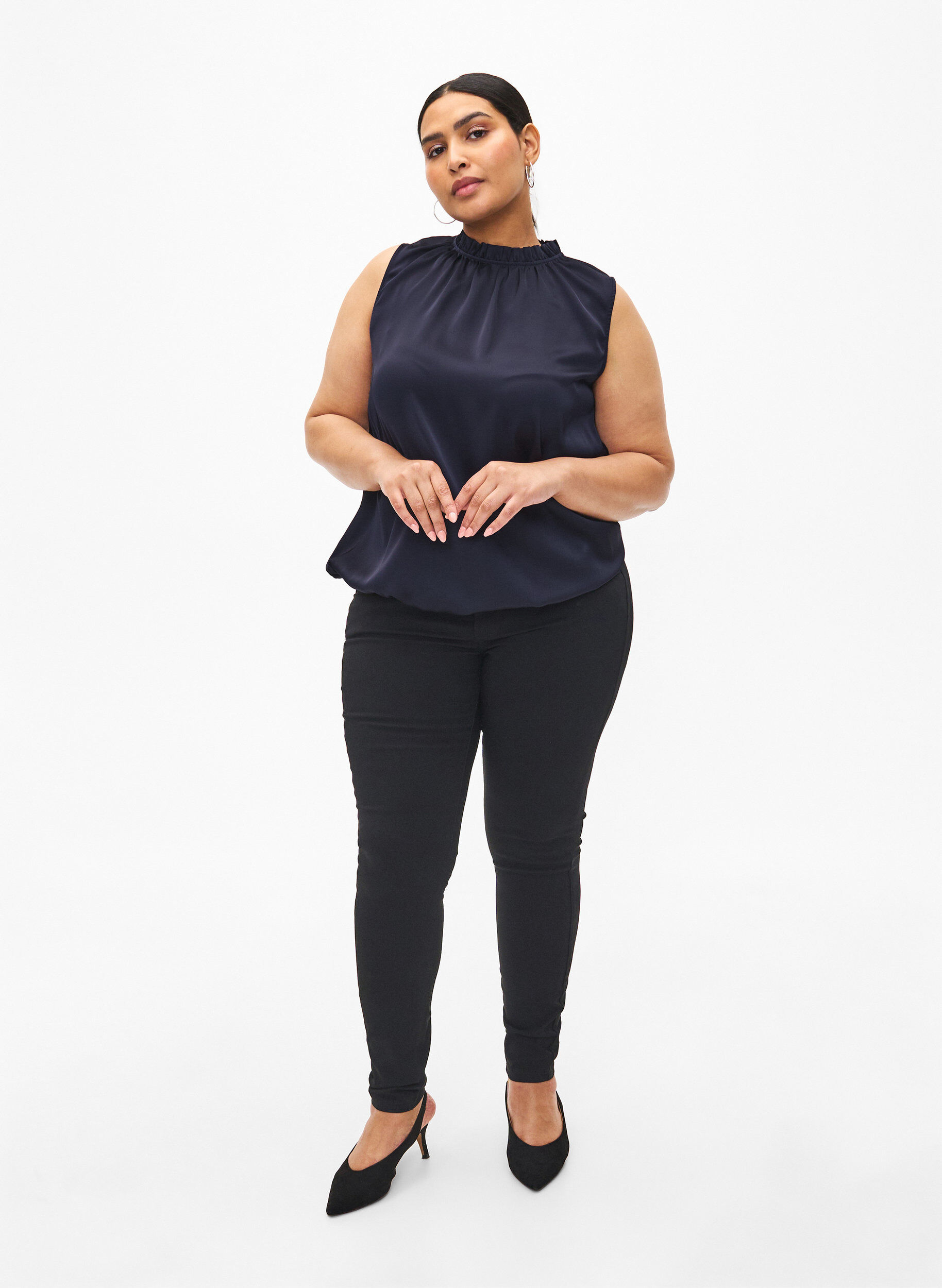 ZizziMouwloos feestelijk topje van satijn, Night Sky, Model image number 3