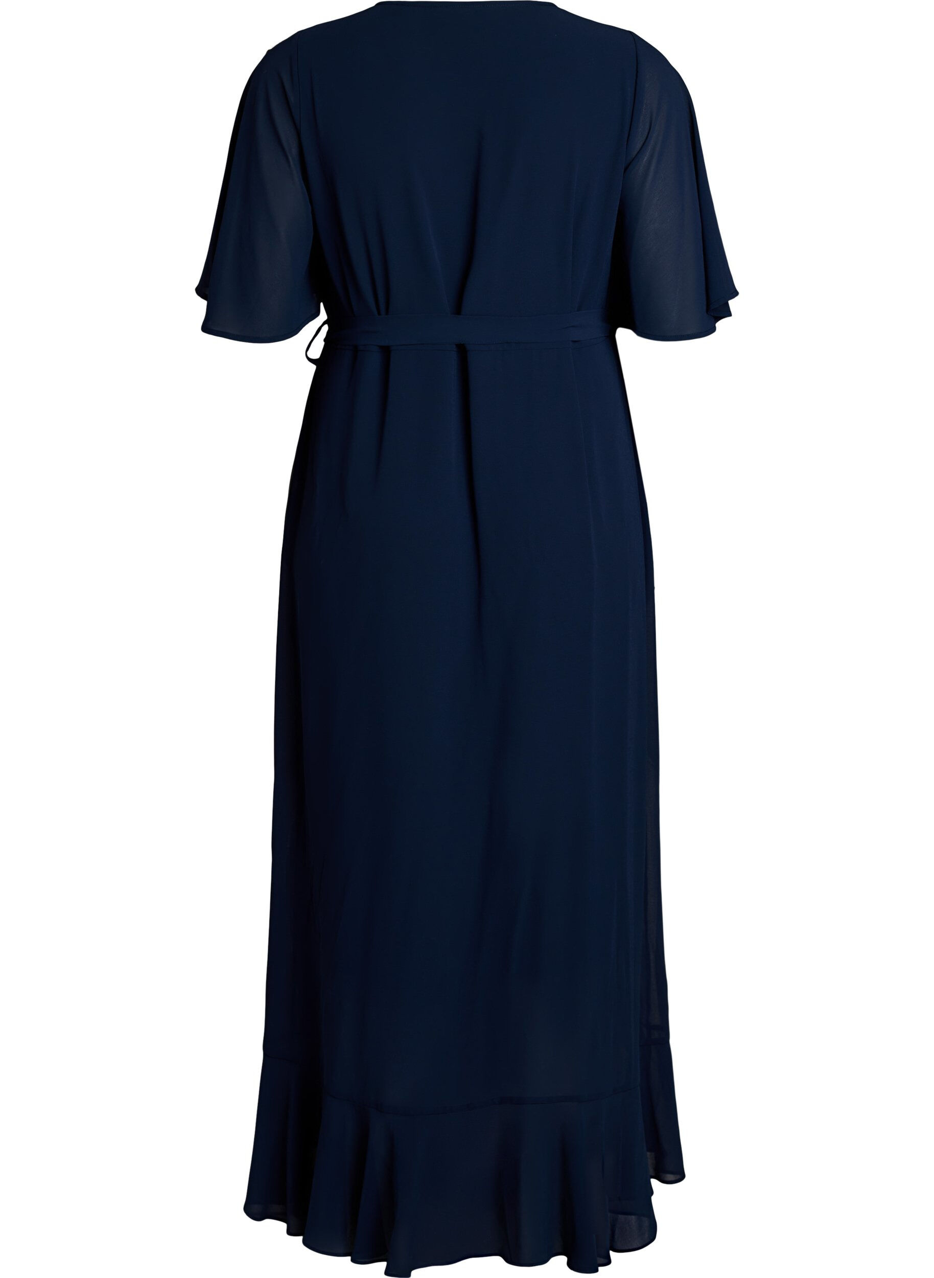 ZizziRobe longue en mousseline avec d&eacute;collet&eacute; en V et ourlet &agrave; volants, Bleu, Packshot image number 1