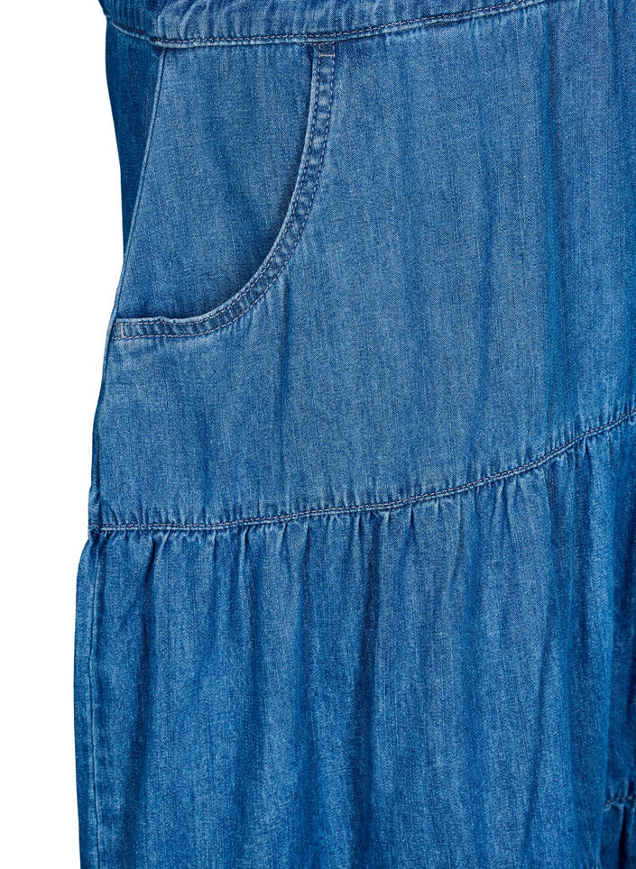 Midi denim jurk met knopen en korte mouwen, Blauw, Packshot image number 3