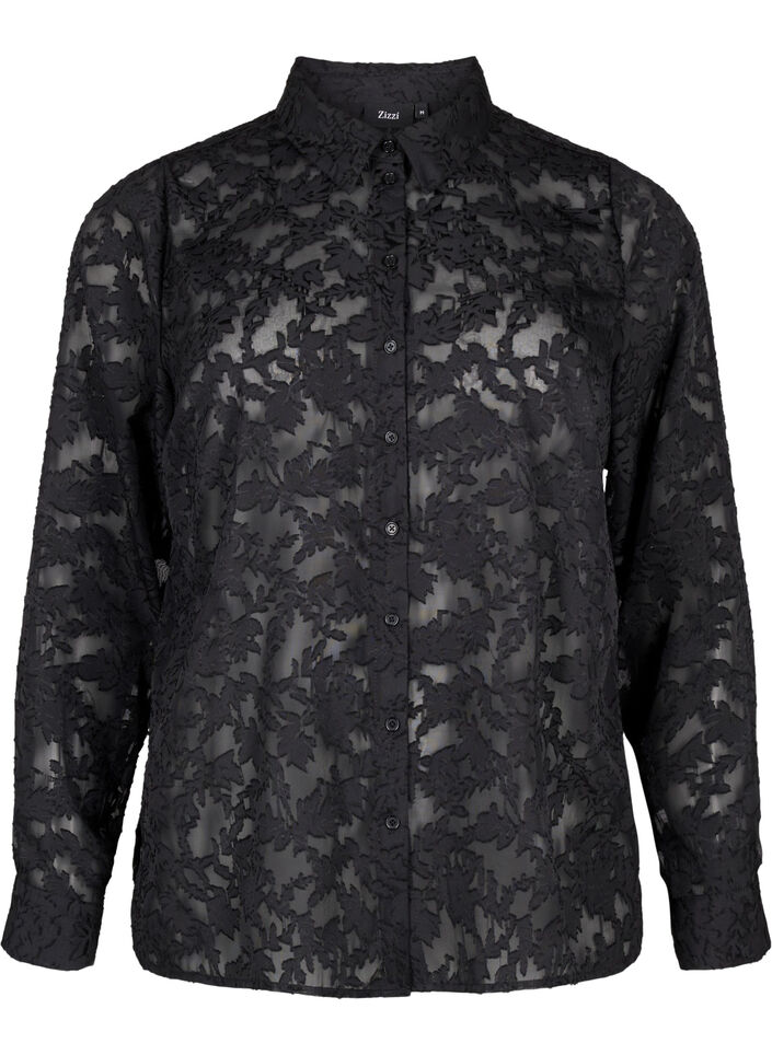 Jacquard overhemd met knopen, Black, Packshot image number 0