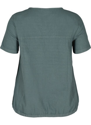 Blouse en coton à manches courtes et col en V, Balsam Green, Packshot image number 1