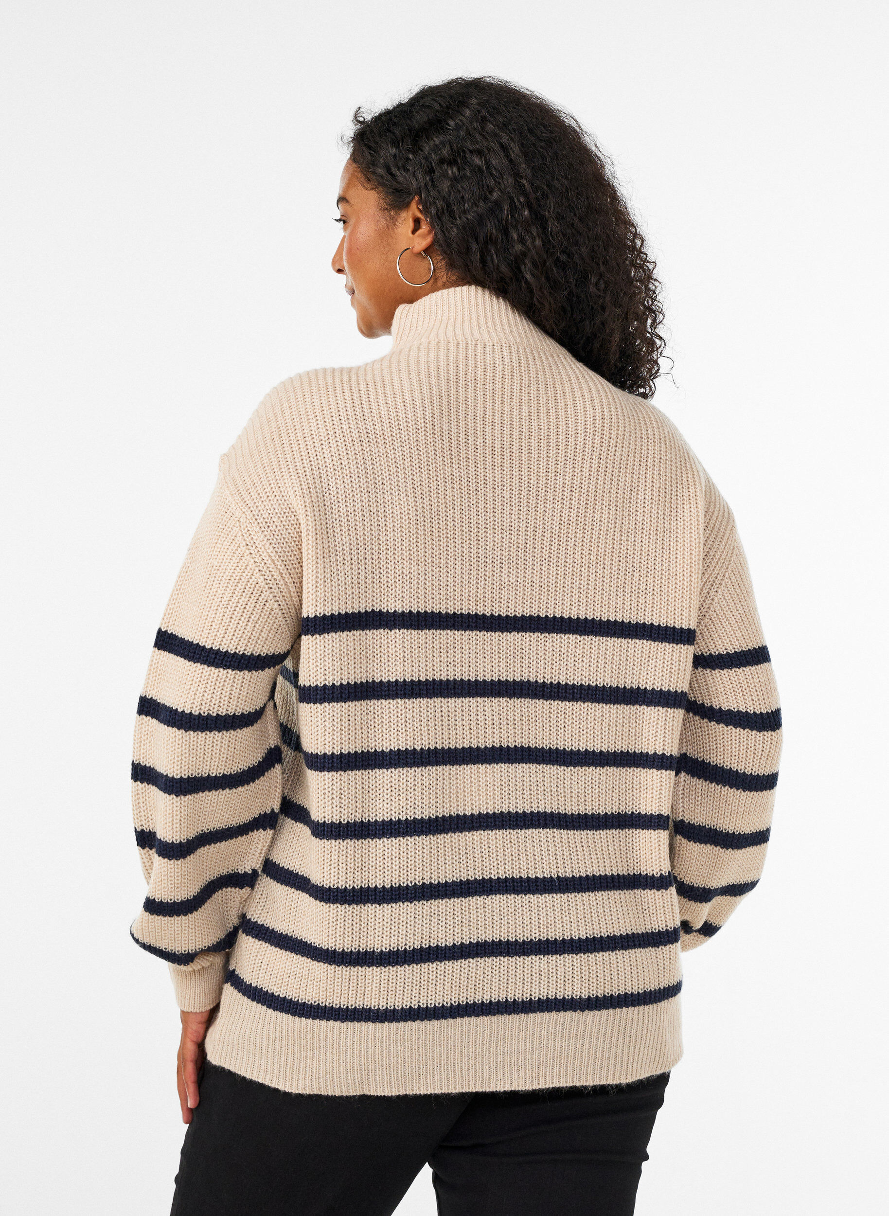 ZizziGebreide trui met hoge hals en rits, Vanille, Model image number 2
