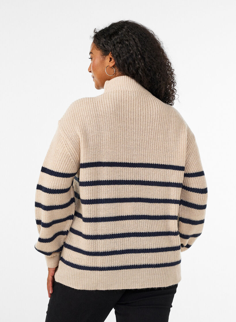 Gebreide trui met hoge hals en rits, Vanille, Model image number 2
