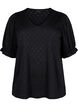 Blouse met V-hals en gaatjespatroon, Black, Packshot image number 0