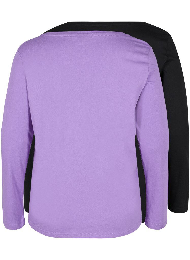 ZizziSet van 2 basic tops in katoen , Paisley Purple/Black, Packshot image number 1