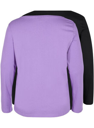 Lot de 2 blouses basiques en coton, Paisley Purple/Black, Packshot image number 1