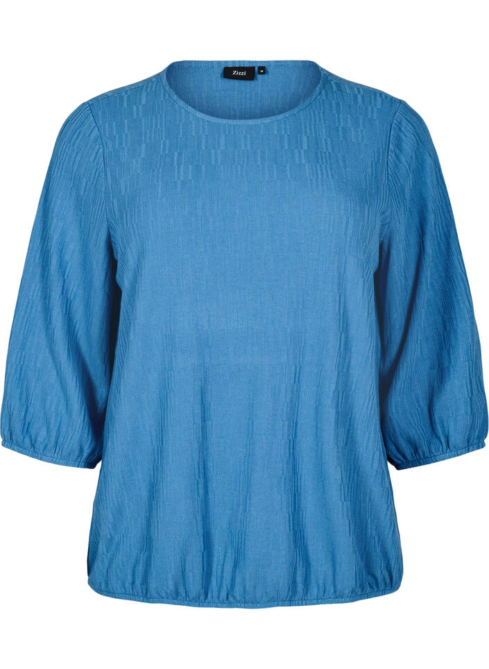 Blouse met textuur en 3/4 mouwen, Blauw, Packshot image number 0