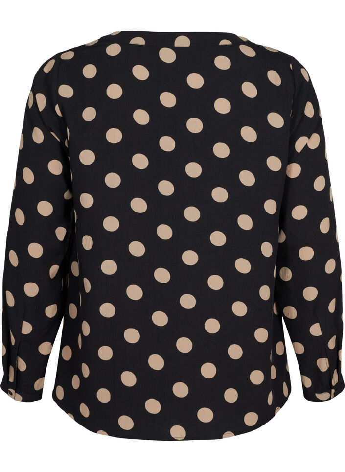 FLASH - Blouse met lange mouwen en print, Black Brown Dot, Packshot image number 1