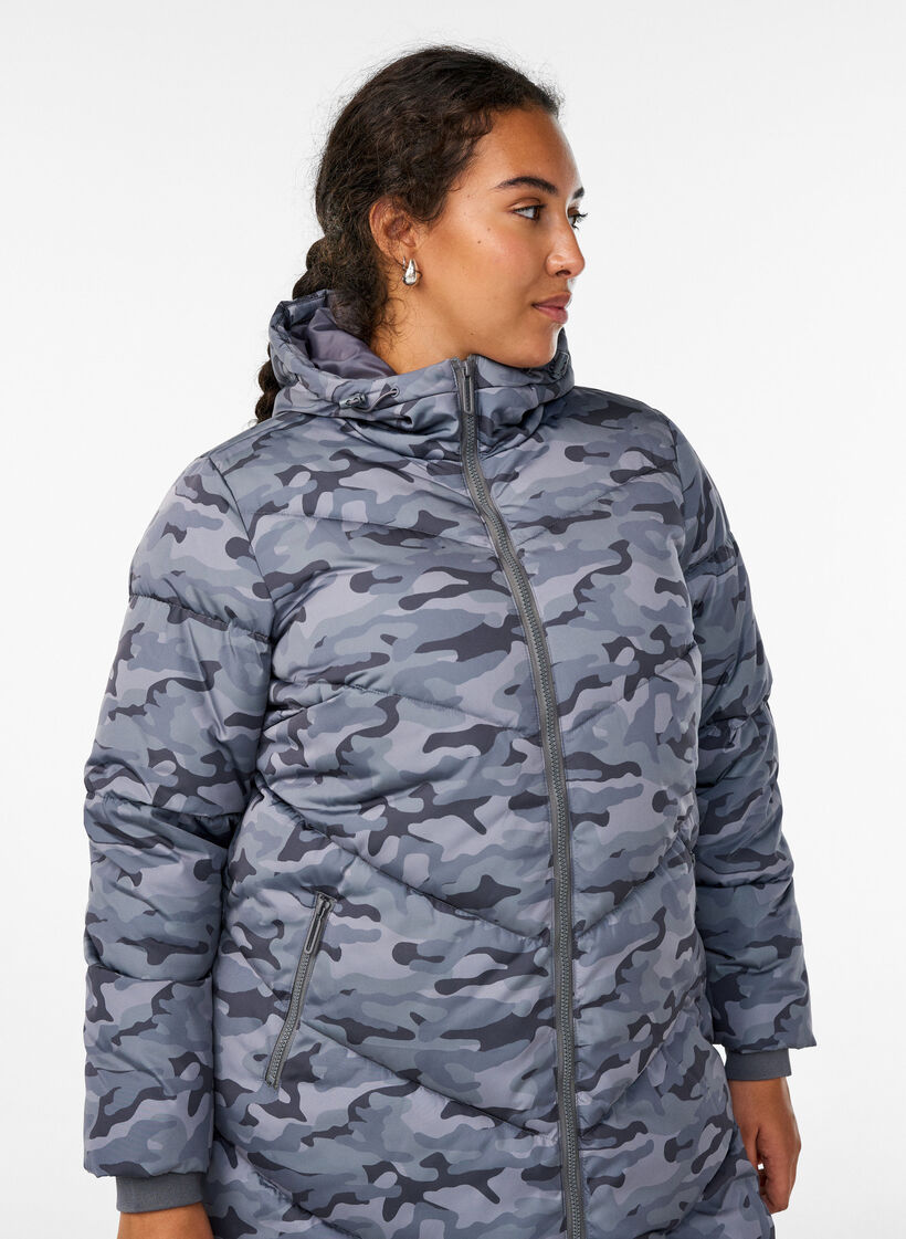 Doudoune longue camouflage, Gris anthracite, Model image number 3