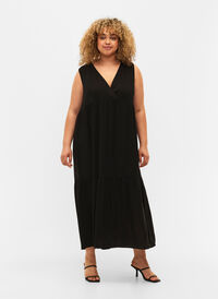 Mouwloze maxi-jurk van viscose, Black, Model