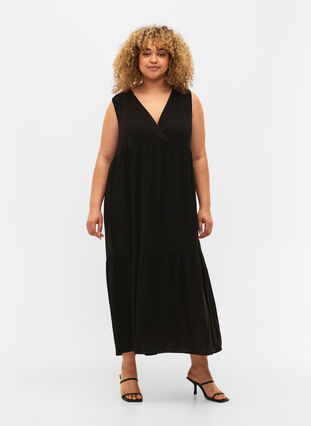 Mouwloze maxi-jurk van viscose, Black, Model image number 0