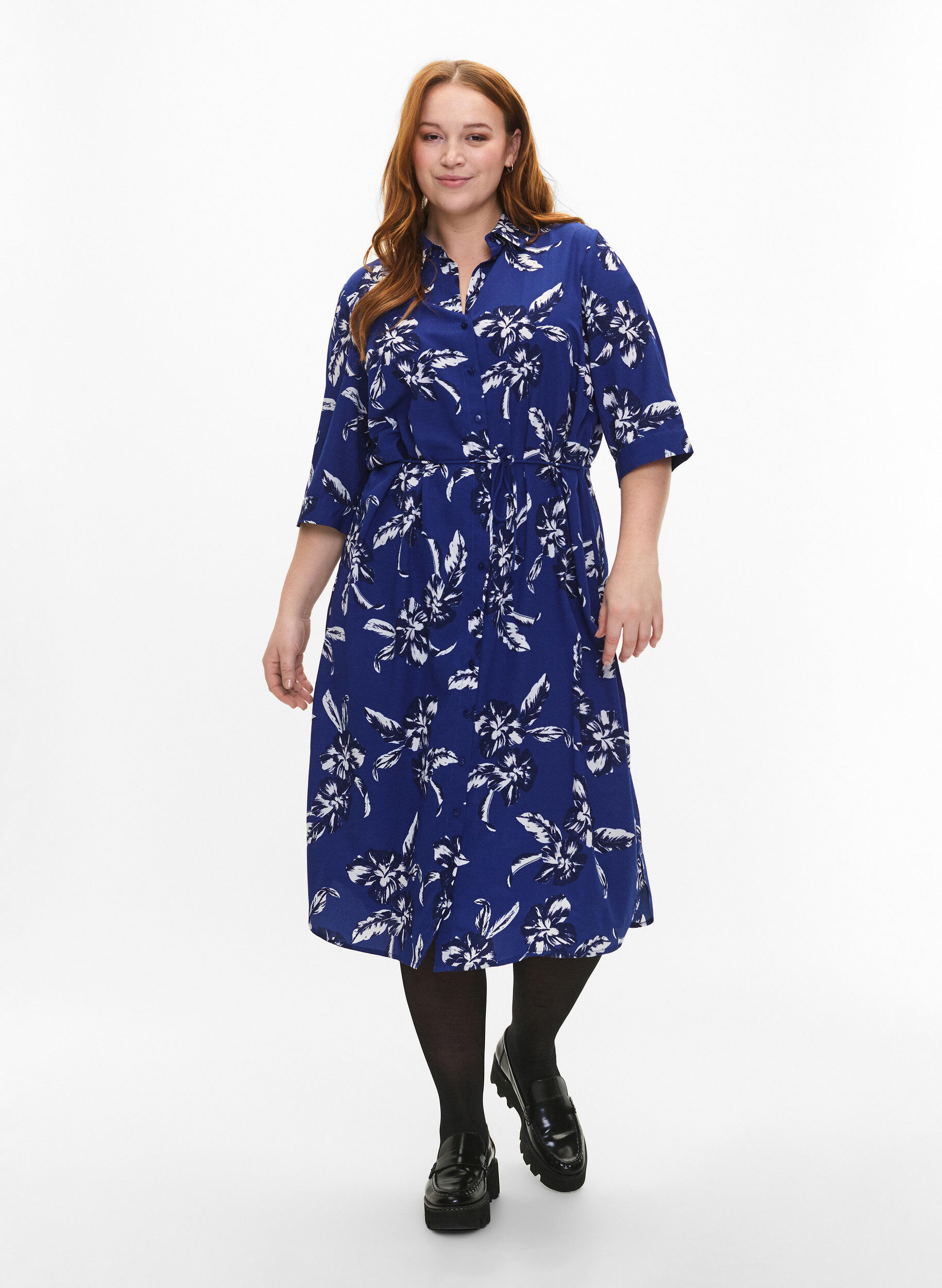 ZizziFLASH - Overhemdjurk met bloemenprint, Navy Blazer Flower, Model image number 3