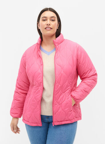 Veste matelassée avec fermeture éclair et poches, Hot Pink, Model image number 0