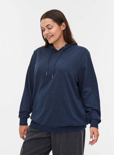 Sweatshirt met capuchon en zak, Black Iris, Model image number 0