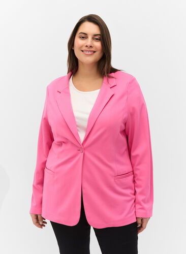 Blazer simple avec bouton et poches décoratives, Azalea Pink, Model image number 0