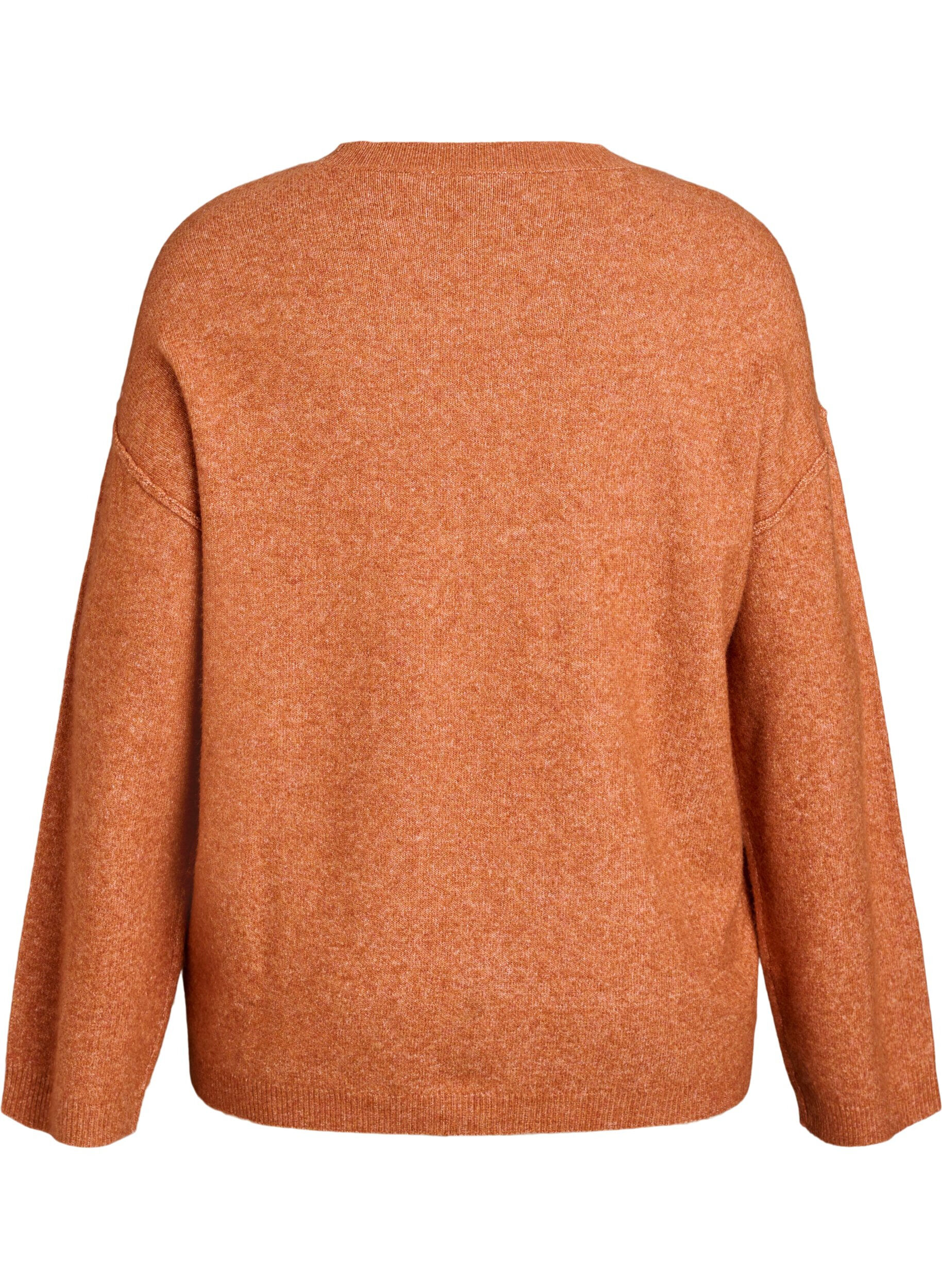 ZizziLosvallende gebreide trui met opvallende naden, Oranje, Packshot image number 1