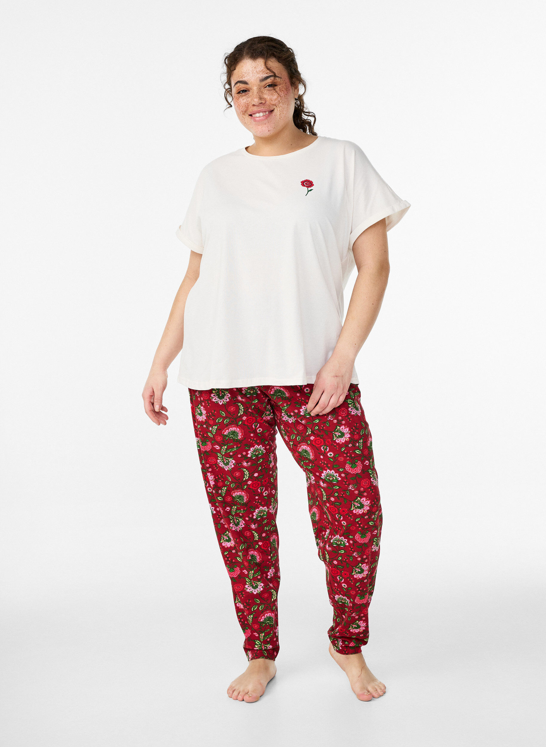 Pantalon de pyjama en coton avec imprim&eacute;, Rouge, Model