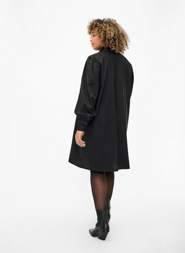 Robe chemise en viscose avec volants, Black, Model image number 1