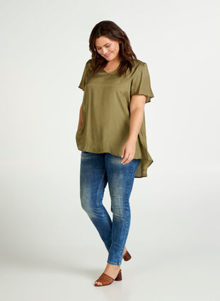 blouse met korte mouwen in viscose, Ivy green, Model image number 2
