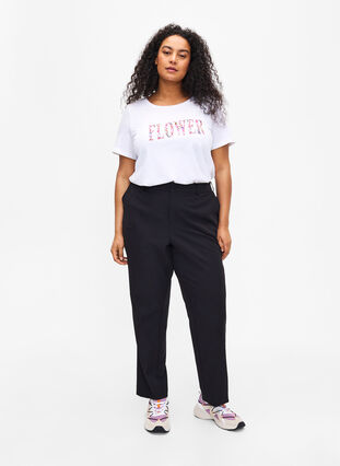T-shirt en coton avec imprimé texte, B. White w. Flower, Model image number 2