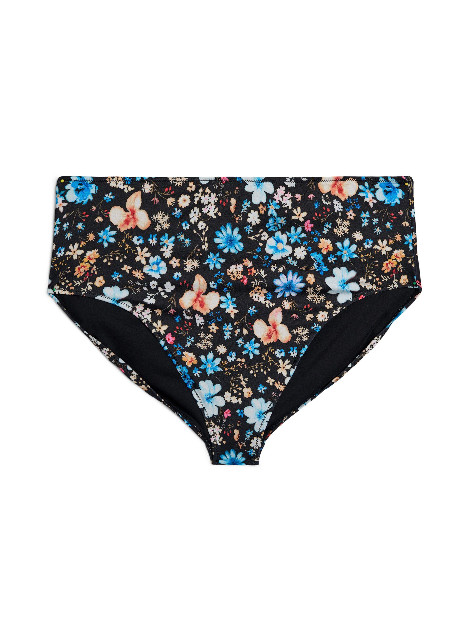 Zizzi Culotte de bikini taille haute &agrave; imprim&eacute; floral, Bleu, Packshot image number 0