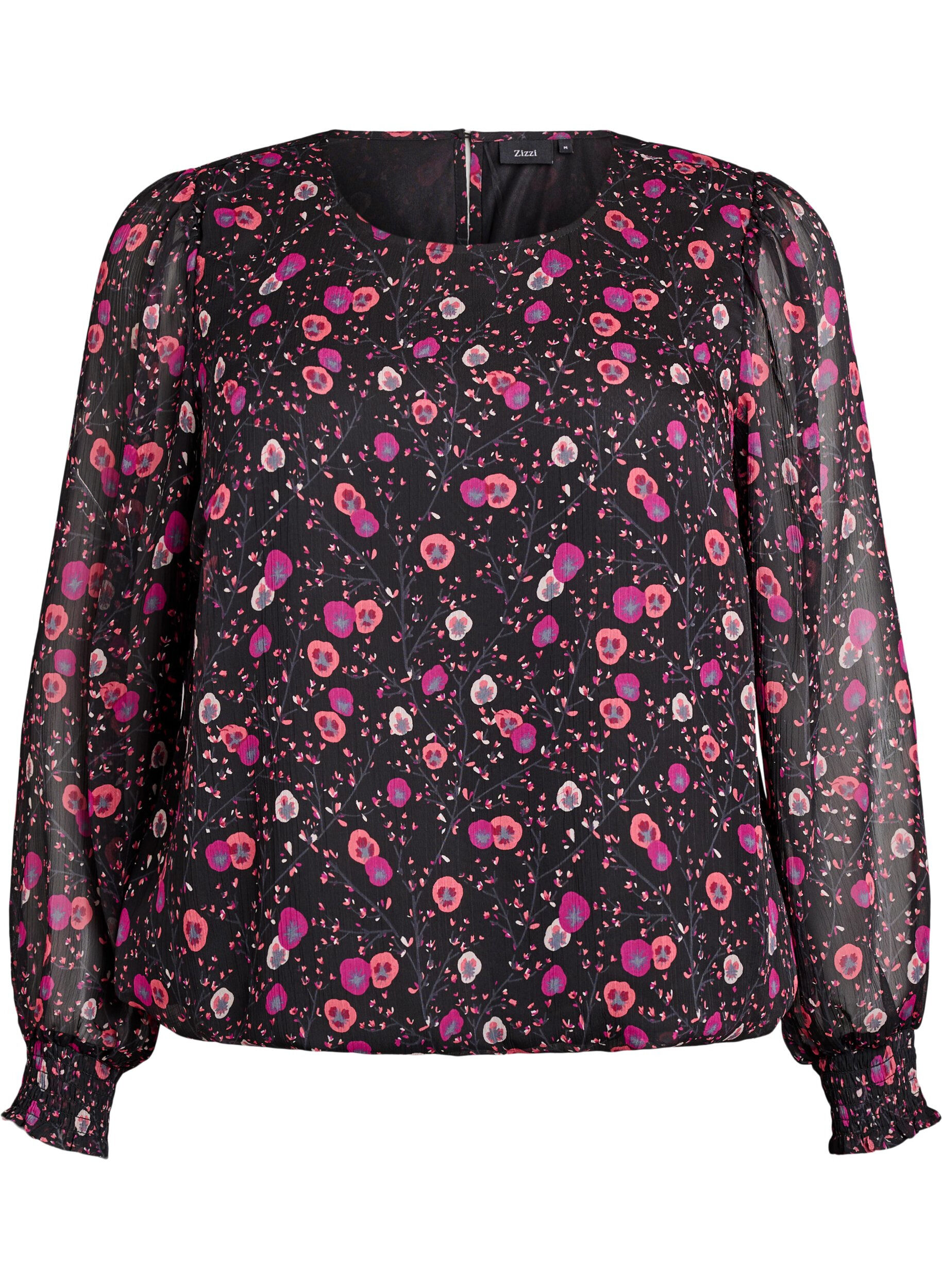 Chiffon blouse met bloemenprint en sheer mouwen