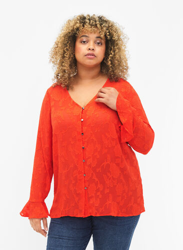 Lange mouw shirt met jacquard look, Orange.com, Model image number 0