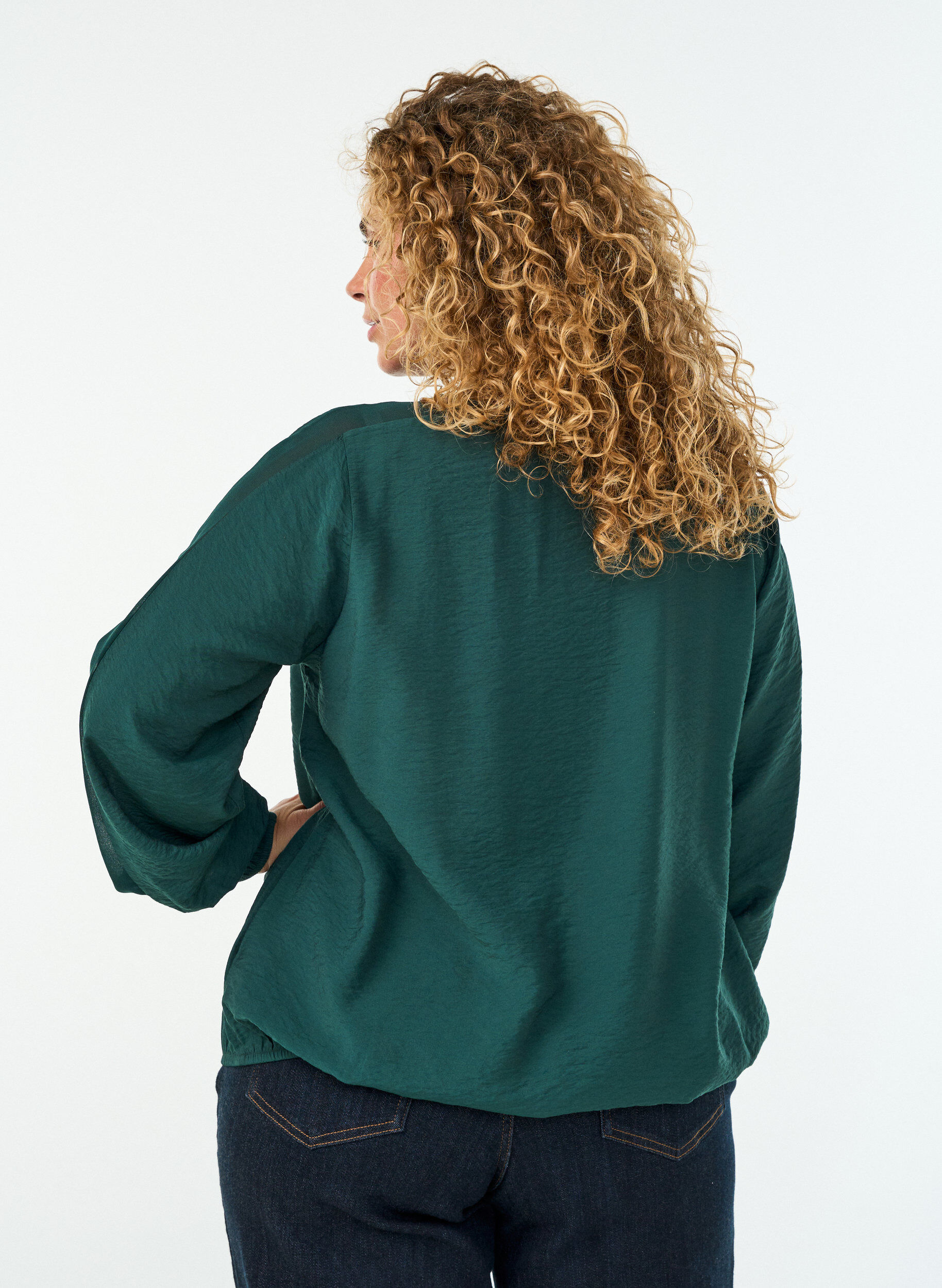 ZizziBlouse met balloneffect en chiffondetails, Groen, Model image number 2