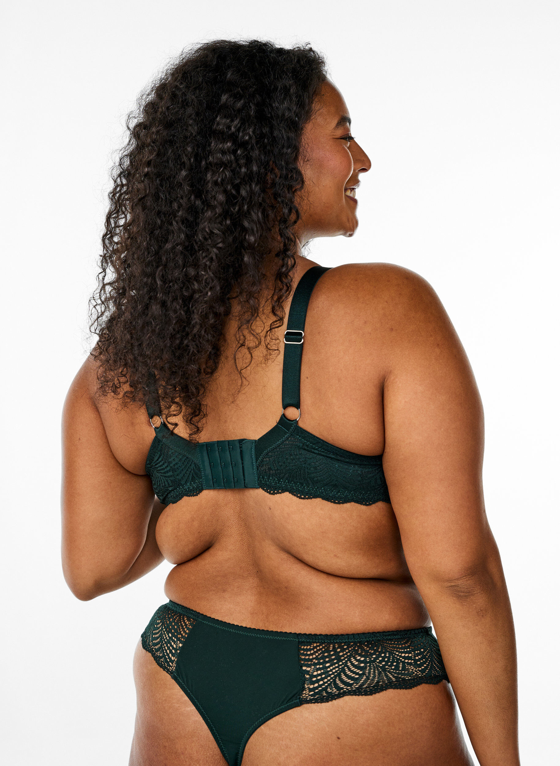 Zizzi Soutien-gorge avec bonnets moul&eacute;s et dentelle, Vert fonc&eacute;, Model image number 2